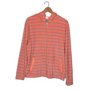 New‎ Fresh Produce L Orange Striped Terry Cloth Hooded Full Zip Jacket Sweater